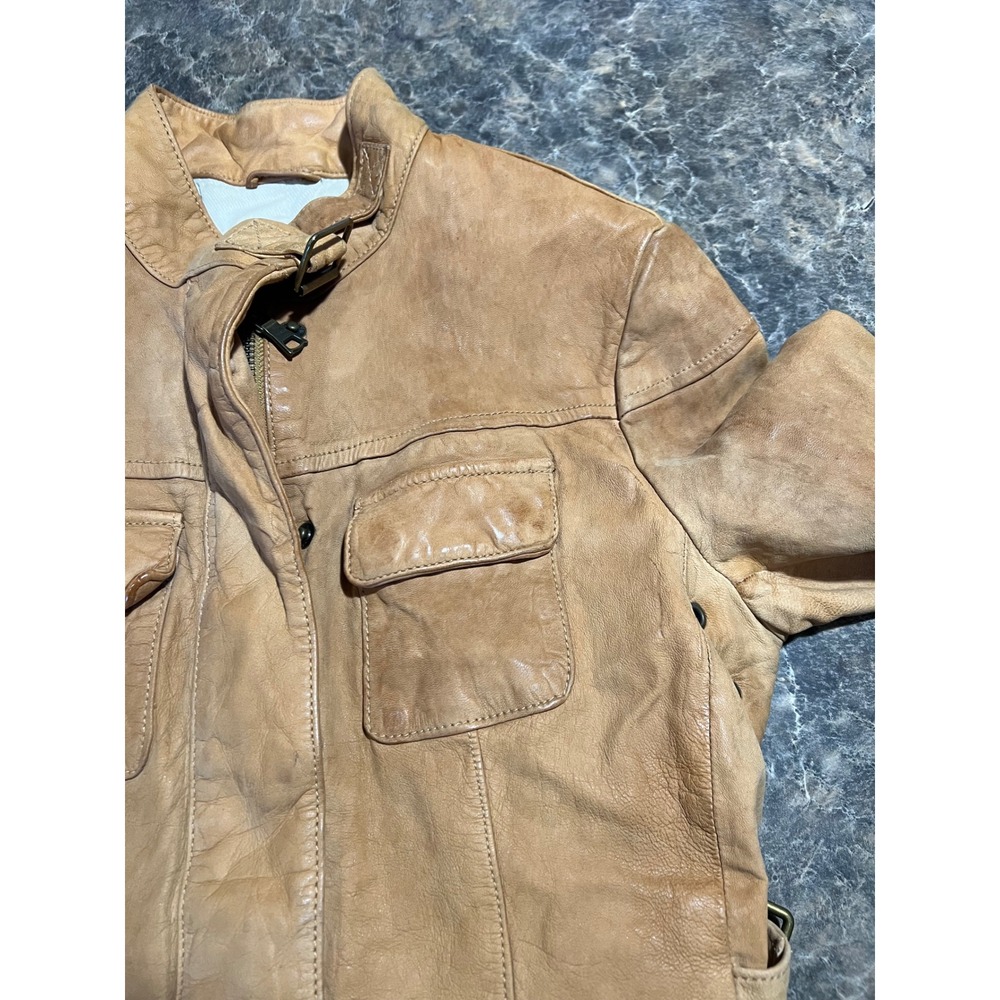Vintage Banana Republic Genuine Leather Tan Bomber Moto Jacket 2007 Safari Camel - Picture 8 of 14
